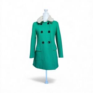 Emerald green wool coat with faux-shearling collar - Small